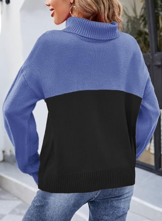 Bluza tricotata lejera cu maneci lungi, pulover pentru femei, albastru/negru M [3]