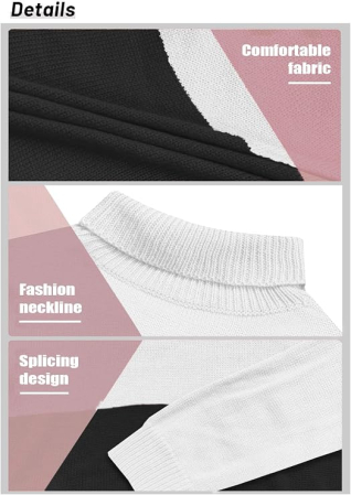 Bluza tricotata lejera cu maneci lungi, pulover pentru femei, alb/negru L [4]