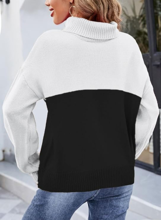 Bluza tricotata lejera cu maneci lungi, pulover pentru femei, alb/negru L [3]