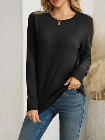 Bluza tricotata lejera cu maneci lungi, pulover pentru femei, negru M [2]