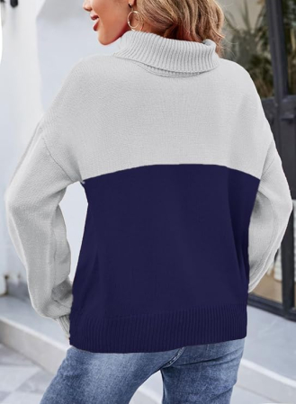 Bluza tricotata lejera cu maneci lungi, pulover pentru femei, albastru/gri M [3]