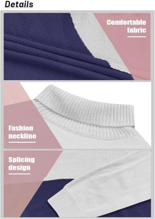 Bluza tricotata lejera cu maneci lungi, pulover pentru femei, albastru/gri M [4]
