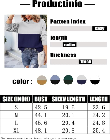 Bluza tricotata lejera cu maneci lungi, pulover pentru femei, albastru/gri M [5]