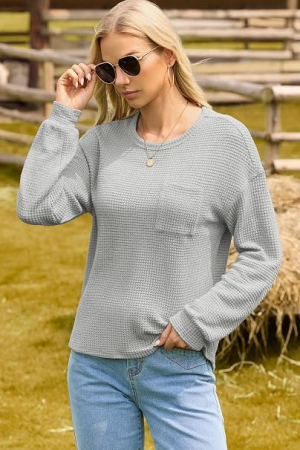 Bluza lejera cu maneci lungi, pulover pentru femei, gri 2XL [3]