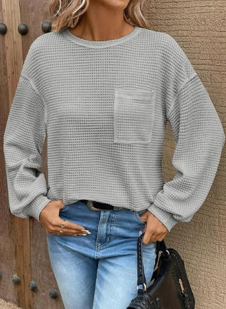 Bluza lejera cu maneci lungi, pulover pentru femei, gri 2XL [1]