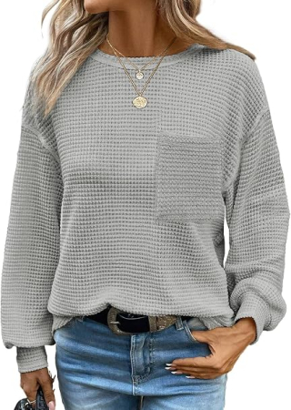 Bluze dama - Bluza lejera cu maneci lungi, pulover pentru femei, gri 2XL