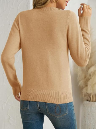 Bluza tricotata lejera cu maneci lungi, pulover pentru femei, kaki L [4]