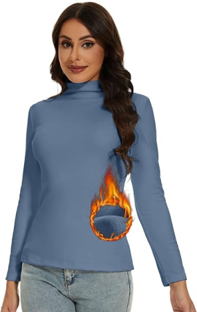 Bluze dama - Bluza captusita, pe corp, cu maneci lungi, pulover pentru femei, bleu XL