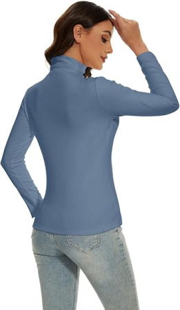 Bluza captusita, pe corp, cu maneci lungi, pulover pentru femei, bleu S [2]