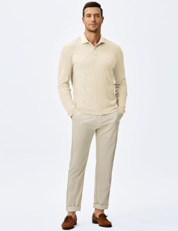 Bluză alb galbui Polo Bărbați Elegancity, Mâneci Lungi, guler inalt, nasturi, 3XL [3]