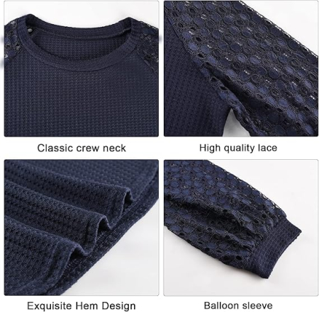 Bluza albastra casual, larga, cu maneci lungi semitransparente, albastra S [4]