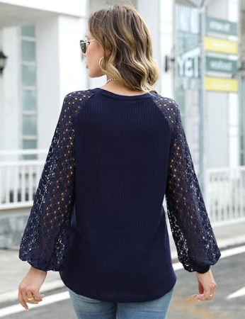 Bluza albastra casual, larga, cu maneci lungi semitransparente, albastra S [2]