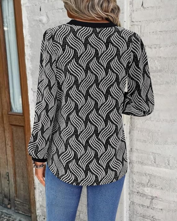 Bluza neagra cu argintiu lejera pentru femei, cu maneci lungi, decolteu in V, L [1]