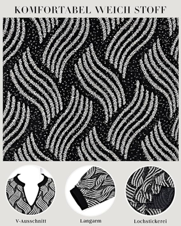 Bluza neagra cu argintiu lejera pentru femei, cu maneci lungi, decolteu in V, XL [4]