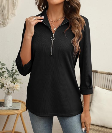 Bluza neagra lejera, Pulover cu Decolteu V Petrecut, Mâneci Lungi, Moale și Elegant, M [1]