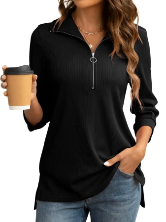 BLUZE FEMEI - Bluza neagra lejera, Pulover cu Decolteu V Petrecut, Mâneci Lungi, Moale și Elegant, M