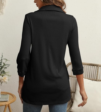 Bluza neagra lejera, Pulover cu Decolteu V Petrecut, Mâneci Lungi, Moale și Elegant, M [2]