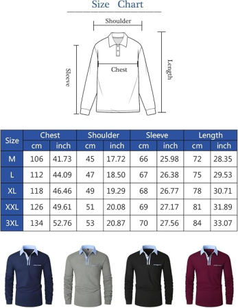 Tricou Polo Bărbați cu Mâneci Lungi, 100% Bumbac, Guler Oxford, Slim Fit, M [5]