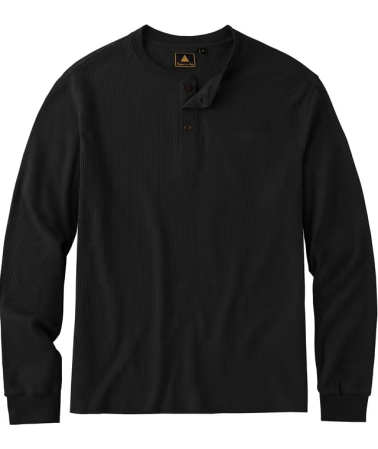 Bluză neagra Bărbați Slim Fit, Mâneci Lungi, Bumbac Waffle, 3 Nasturi, XL [1]