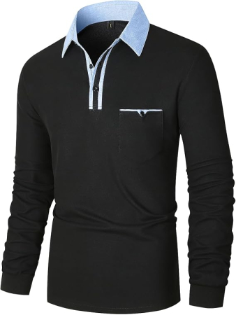 Tricou Polo Bărbați cu Mâneci Lungi, 100% Bumbac, Guler Oxford, Slim Fit, M [2]
