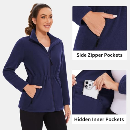 Jachetă Fleece Damă pentru Iarnă – Polar Călduros, Guler Înalt, Fermoar și 4 Buzunare, S [2]