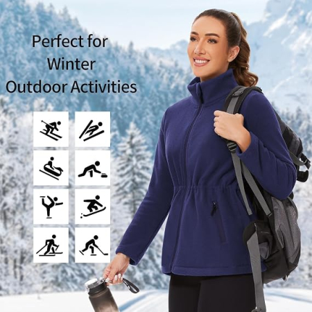 Jachetă Fleece Damă pentru Iarnă – Polar Călduros, Guler Înalt, Fermoar și 4 Buzunare, S [4]