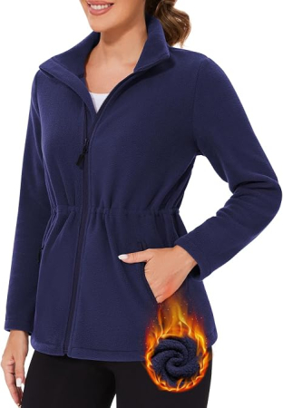 Bluze dama - Jachetă Fleece Damă pentru Iarnă – Polar Călduros, Guler Înalt, Fermoar și 4 Buzunare, S