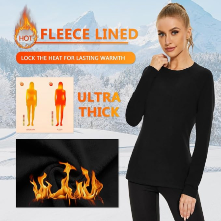 Bluza neagra termica, pe corp, cu maneci lungi, pulover pentru femei, M [1]