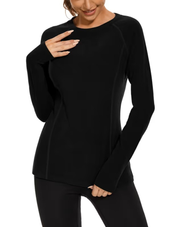 Bluze dama - Bluza neagra termica, pe corp, cu maneci lungi, pulover pentru femei, M