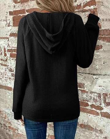 Bluza neagra texturata larga, cu maneci lungi, decolteu V cu nasturi XL [3]