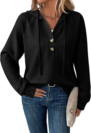 Bluza neagra texturata larga, cu maneci lungi, decolteu V cu nasturi XL [1]