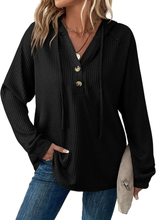 Bluza neagra texturata larga, cu maneci lungi, decolteu V cu nasturi M [2]