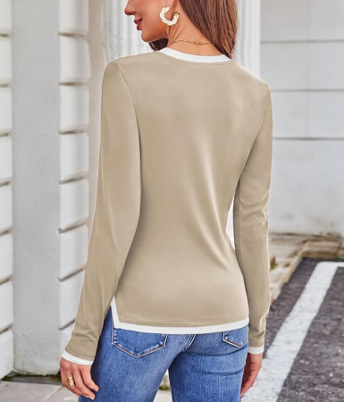 Bluza crem Damă DJT FASHION, Mâneci Scurte, Decolteu Rotund, Pliuri Frontale, 2XL [4]