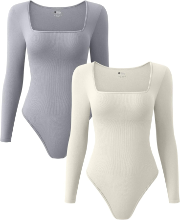 Bluze dama - Bluze pe corp, body-uri cu mânecă lungă pentru femei, 2 piese XL