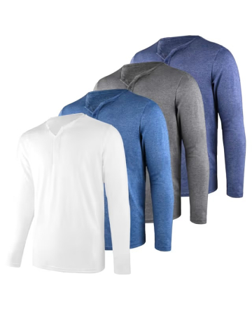 Bluze barbati - Set Bluze Henley Bărbați S Mâneci Lungi, 4 Culori, Alb/Gri/Bleumarin/Albastru