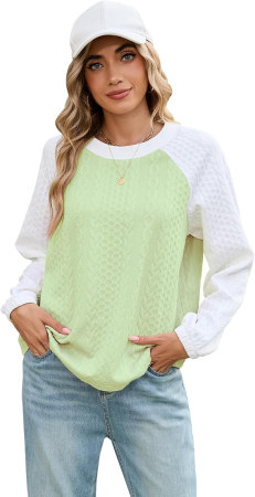 Bluză verde Damă Oversized Color Block, Sweatshirt cu Mâneci Lungi, Guler Rotund, Croi Lejer, Material Moale și Elastic, Casual, XL [3]