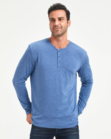 Set Bluze Henley Bărbați S Mâneci Lungi, 4 Culori, Alb/Gri/Bleumarin/Albastru [1]
