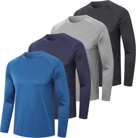 Bluze barbati - Bluze sport respirabile pentru barbati, pe corp, protectie UV, 2XL set 4 culori albastru/albastru inchis/gri/negru
