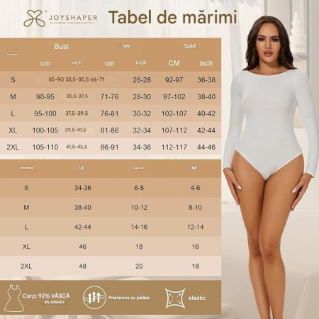 Body modelator corporal pentru femei cu maneca lunga, Alb S [4]