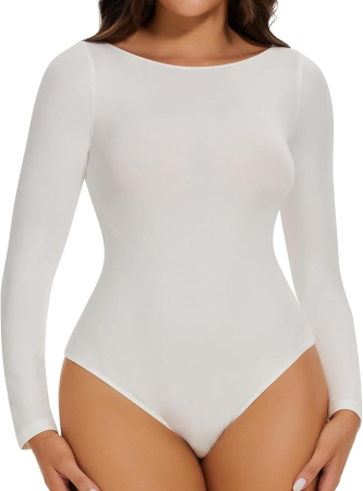 Tricouri dama - Body modelator corporal pentru femei cu maneca lunga, Alb S