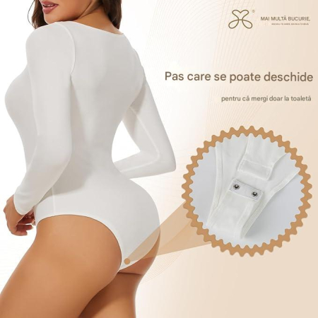 Body modelator corporal pentru femei cu maneca lunga, Alb S [3]