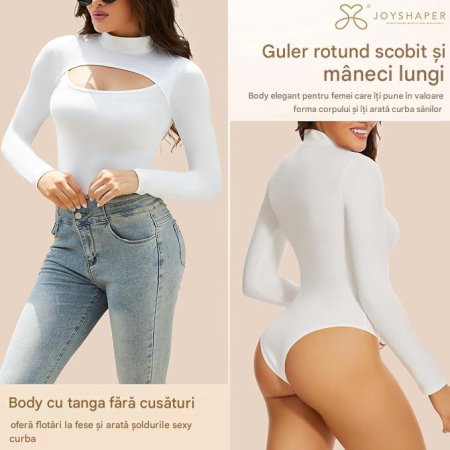 Body modelator corporal pentru femei cu maneca lunga, pe gat, Alb L [1]