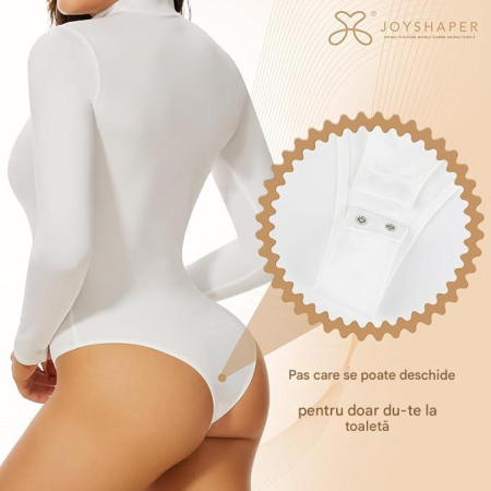 Body modelator corporal pentru femei cu maneca lunga, pe gat, Alb L [3]