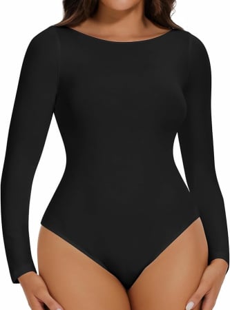 Tricouri dama - Body modelator corporal pentru femei cu maneca lunga, Negru , XL