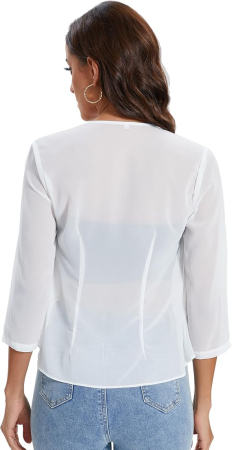Bolero alb Damă Elegant din Șifon, Mâneci 3/4, Negru, S [5]