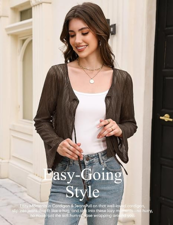 Bolero maro pentru femei, dantela cu maneci clopot S [6]