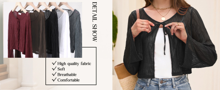 Bolero negru pentru femei, dantela cu maneci clopot M [4]