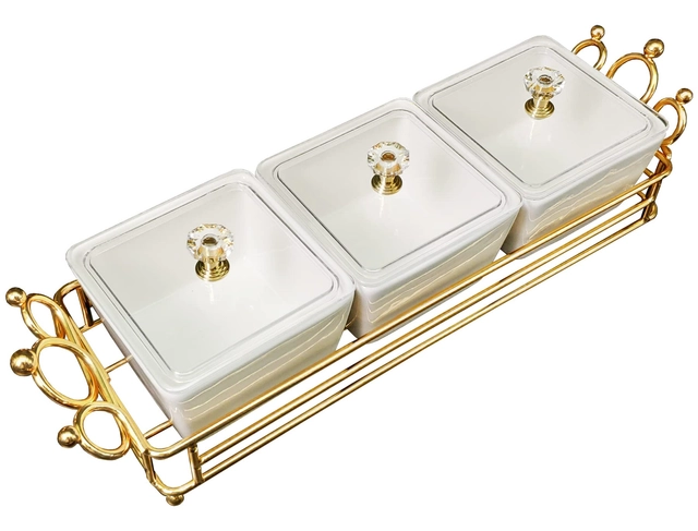 Boluri - Boluri ceramice cu capace pe suport metalic auriu, 3 bucati