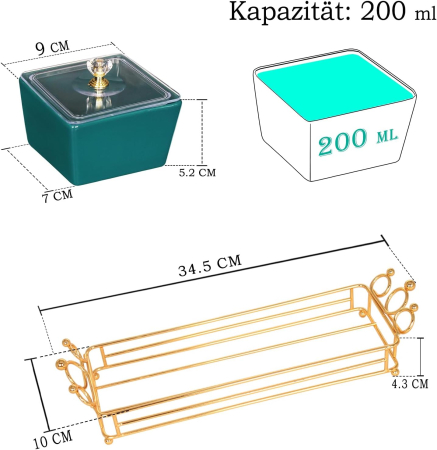 Boluri ceramice cu capace pe suport metalic auriu, 3 bucati [1]