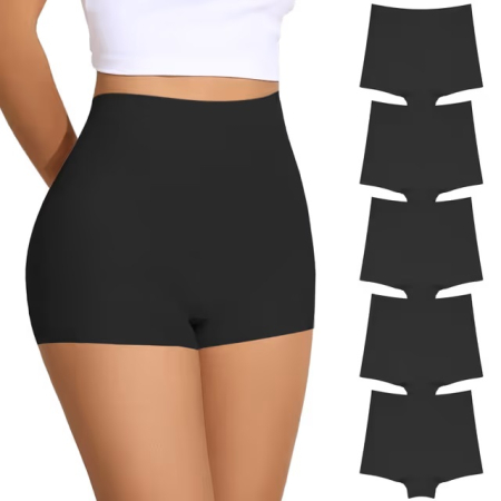 PANTALONI - Boxeri negri Damă Seamless No-Show, Elastici, Talie Confortabilă, Acoperire Completă, set 5 bucati, 3XL
